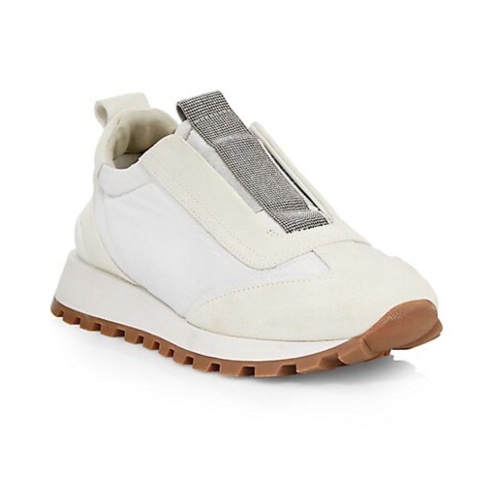 BRUNELLO CUCINELLI 38 Monili Trim Lug Sole Slip-On Runner Sneakers - Picture 2 of 15